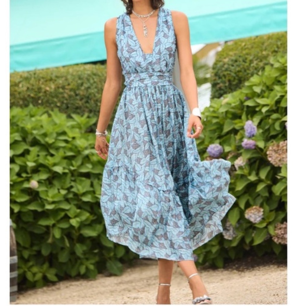 Ramy Brook Sahara Tiered Midi Dress in Mystic Leaf NWT